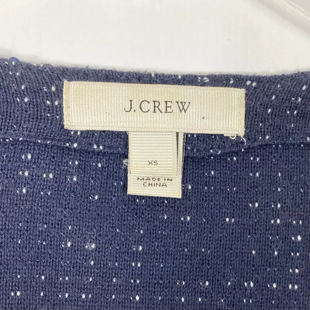 J. CREW Blazer Jacket XS Boucle Tweed Navy Ivory Peplum Zip Pocket Long-Sleeve